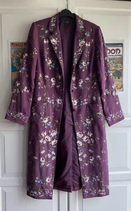 EAST silk embroidered flowers plum purple long jacket coat wedding size 10 - Picture 1 of 10