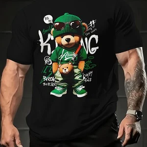 2024 Summer Trendy Men's T-shirt - Cool Bear Pattern, Soft Polyester Fiber, Roun - Picture 1 of 34
