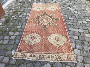 Türkischer Antik Teppich Bohemian Area Rug Oushak Rug Vintage Rug Handmade Wollteppich - Bild 1 von 12