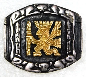 PERU 18K GOLD Overlay STERLING HANDMADE Vintage 'PERUVIAN WARRIOR' PIN, Estate - Picture 1 of 4