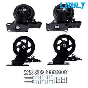 LABLT 4PCS 4" Swivel Plate Caster Wheels, All Black Universal Casters & Brakes - Picture 1 of 12