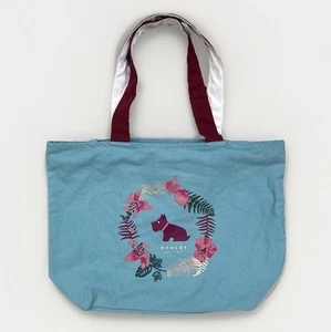 Radley London Canvas Shopper Bag Teal Blue Botanical Floral Wreath Print Tote - Picture 1 of 22