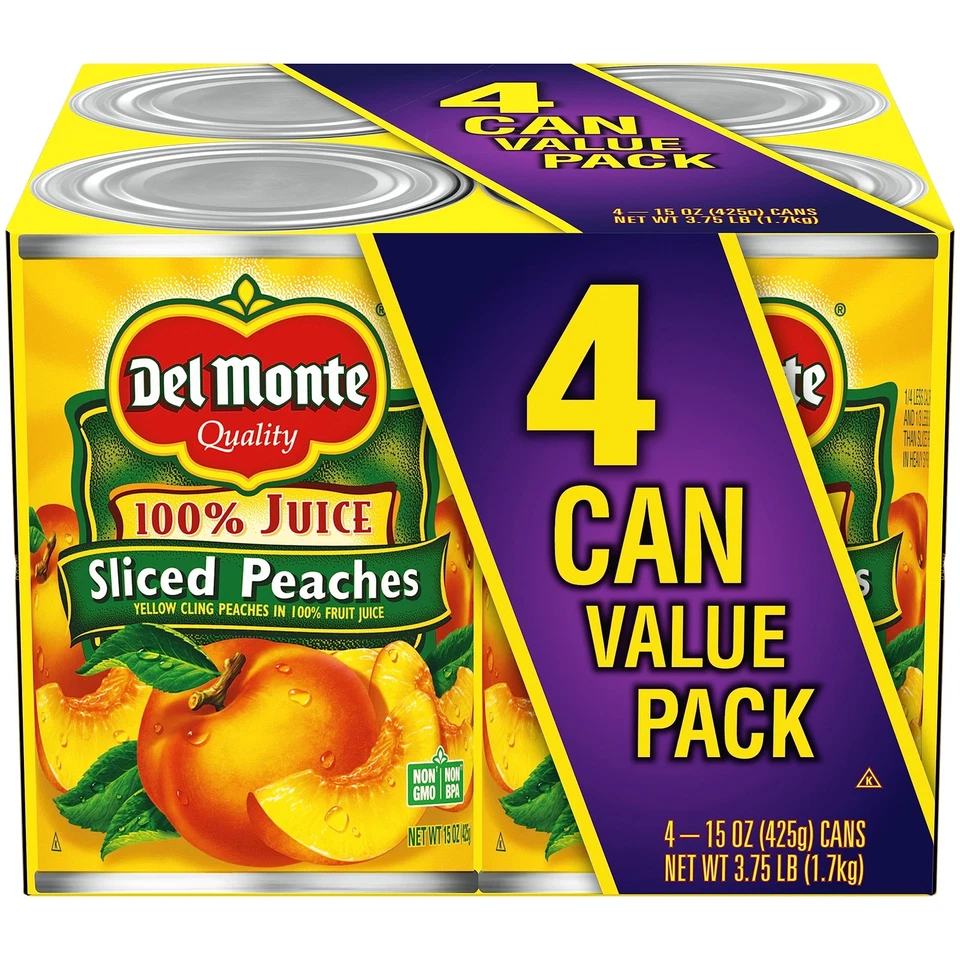 Yellow Cling Sliced Canned Peaches in 100 Juice, 15 oz Cans Pack of 4 - Image 1 of 1