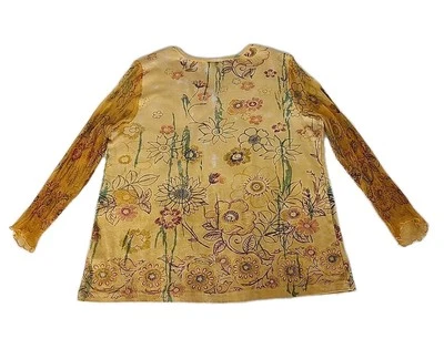 Monroe & Main Mujer 100% Algodón 1X Lentejuelas Amarillo Floral Top Mangas Largas Transparentes Foto 1 de 4