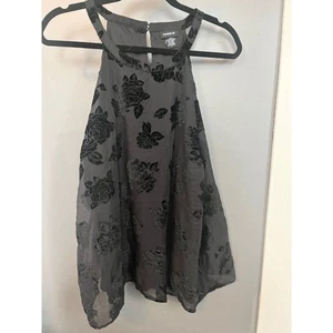 Blusa sin mangas Torrid talla 1 negra con terciopelo flores rosas - Imagen 1 de 5