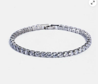 4mm Luxury Bride Cubic Zirconia CZ White Gold Filled Tennis Silver Bracelet Gift - Image 1 of 2