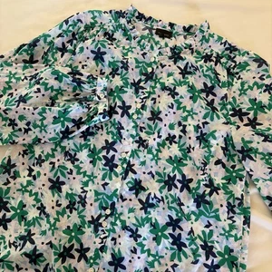 Camisa Talbots Estampado Floral Manga Larga Con Botones Cuello Volantes Talla Grande - Imagen 1 de 12