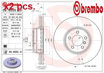 X2 PCS FRONT BRAKE DISC SET LEFT & RIGHT 09.8555.21 BREMBO I - Image 1 of 4