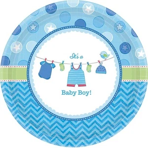 Amscan Its Baby Boy Chevron Plate (Pack of 8) SG25531 - Picture 1 of 1