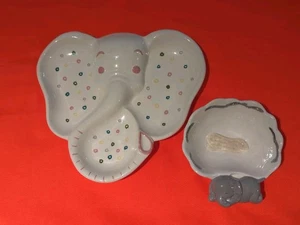 Vintage Holland Mold Elephant Ceramic Divided Plate & Elephant Peanut Dish - Picture 1 of 5