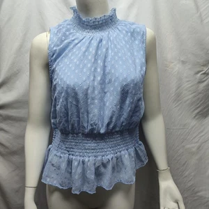 Japna L periwinkle smocked peplum dot ruffle mock neck Y2K cottage core whimsy - Picture 1 of 7