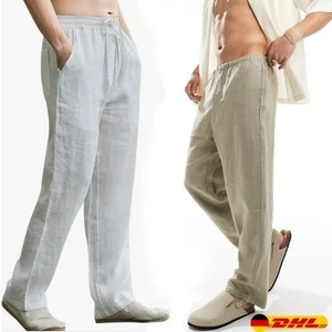 Herren Sommerhose Baumwolle Leinen – Strandhose Jogger Casual für Urlaub & Alltg - Bild 1 von 12