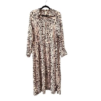 Vestido midi manga larga H&M talla M estampado animal cebra capas caftán suelto fluido Foto 1 de 4