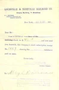 1909-12 L&N Louisville & Nashville Railroad - LOTTO di documenti di pagamento dividendi - Foto 1 di 1
