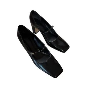 Women’s Nordstrom Size 9 Black Patent Leather Square Toe Mary Jane Madyson Heels - Picture 1 of 9