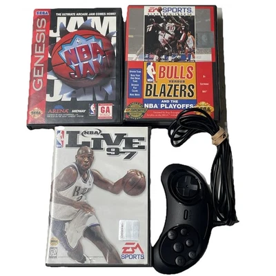 Lote de juegos Sega Genesis paquete CIB Jam baloncesto toros y controlador funciona Foto 1 de 4