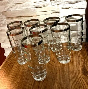 8 Silberrand MCM Longdrink Bienenstock Cocktail Gläser Dorothy Thorpe Stil Barware - Bild 1 von 5