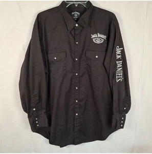 Jack Daniels Herren 2XL Hemd Schwarz Bestickt Langarm Perlen Druckknopftaschen - Bild 1 von 9
