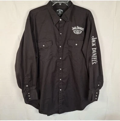 Camisa Jack Daniels Para Hombre 2XL Negra Bordada Manga Larga Perla Bolsillos a Presión Foto 1 de 4