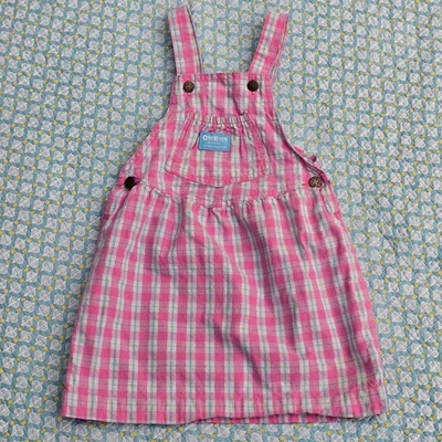OshKosh B'Gosh Vintage Pink Blue Plaid Gingham Jumper Dress Girls Vestback USA 6 - Image 1 of 4