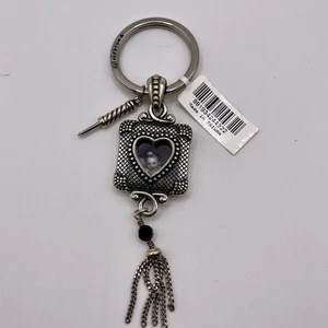 Brighton Keepsake Heart Photo Frame Keychain Silver Black Tassel Charm 5” NWT - Picture 1 of 8