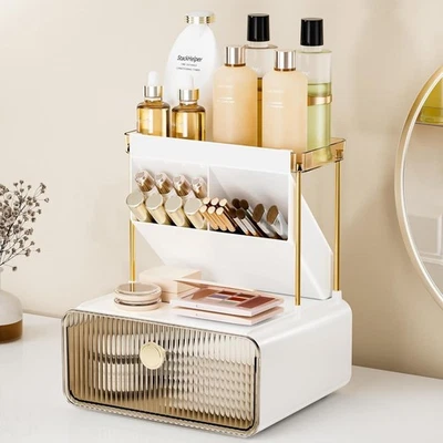 Organizador de Baño de 2 Niveles con 1 Cajón, Encimera de Maquillaje Multiusos Almacenamiento Foto 1 de 4
