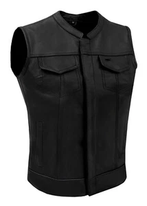 Black Women's Thick Leather Vest Motorcycle Biker Gun Pockets Waistcoat - Picture 1 of 6