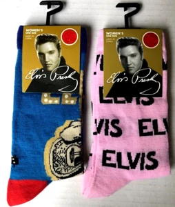 Elvis Presley 2 Pairs Officially Licensed Crew Socks  Women's singing w/guitar - Picture 1 of 3
