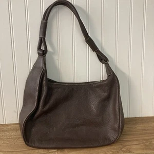 Eddie Bauer Dark Brown Pebbled Leather Satchel Purse Tote Zip Closure - Picture 1 of 10