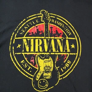 Nirvana Men T-Shirt Medium/Large Black Guitar Seattle Washington Est. 1988 Logo - Picture 1 of 5