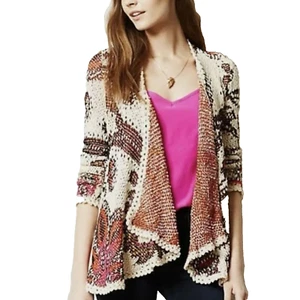Ana Couture Open Cardigan Size Small Chunky Knit Pom Poms Long Sleeve Floral - Picture 1 of 11