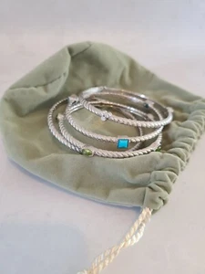 Judith Ripka Sterling Silver Bangle Bracelets with Genuine Gemstones - Picture 1 of 11