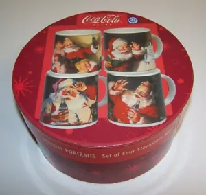 Coca Cola Weihnachten Weihnachtsmann 4er Set Steingut Tassen Kaffeetassen Neu in OVP - Bild 1 von 6