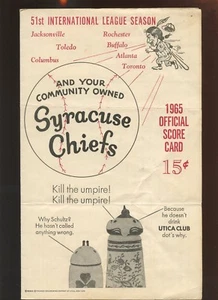 1965 International League Baseball Scorecard Syracuse Chiefs - Picture 1 of 1