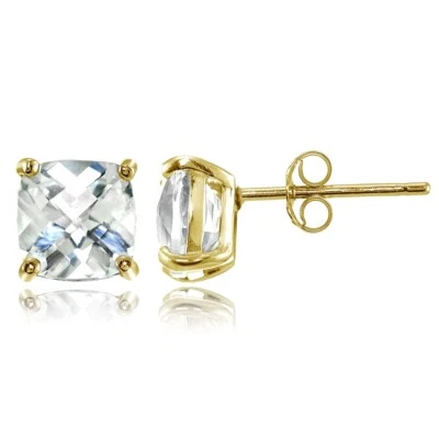 Yellow Gold Flashed Sterling Silver 7mm Cushion-Cut White Topaz Stud Earrings - Image 1 of 4
