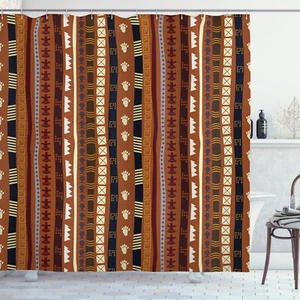 Tribal Shower Curtain Abstract Details Stripes Print for Bathroom - Picture 1 of 8