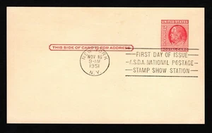 Tarjeta postal Franklin 2c 1951 OPC SC#UX38 FDC NY ASDA Show sin dirección 43680 - Imagen 1 de 1