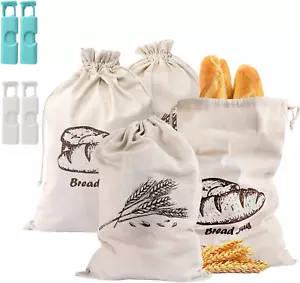 Bread Bag, 4 Pieces Linen Bun Bags for Homemade Container, 17.3×11.6 Inches Unbl - Picture 1 of 8