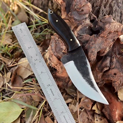 "Cuchillo desollador de hoja fija hecho a mano de 8"" con funda de cuero mango de cuerno de toro" Foto 1 de 4