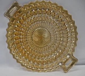 Carnival Glass Marigold Iridescent Round Platter Tray With/Handles Diamond Point - Picture 1 of 15