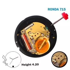 Ronda 715 Schweizer Uhrwerk, schwarze Datumsscheibe mit 6, 3 Händen, Höhe 4,20 - Bild 1 von 4