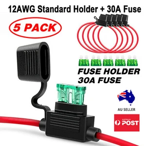 5x Standard Inline Blade Fuse Holder with Waterproof Dustproof Cover 30A 12AWG - Picture 1 of 6