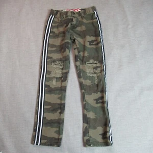 LR Scoop Jeans Boys Size 14 Green Camo Racer Stripe Distressed Moto Skinny Denim - Picture 1 of 11