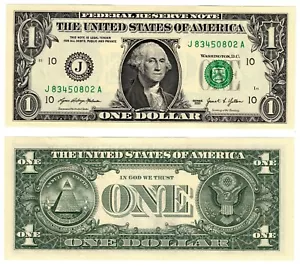 2021 USA 1 Dollar Banknote United States of America UNC P549 J - Kansas City MO - Picture 1 of 1