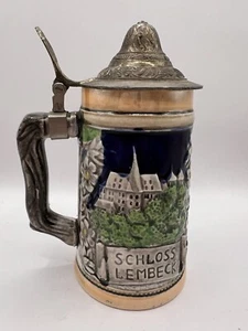 Tapa de peltre Stein cerveza alemana vintage - Schloss Lembeck - marcado 5064 - Imagen 1 de 7
