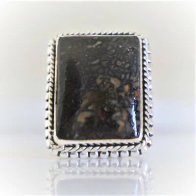DINOSAUR BONE NATURAL GEMSTONE 925 STERLING SILVER HANDMADE JEWELRY RING 3 TO12  - Image 1 of 4