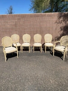 Six Vintage French Faux Bois Branch Cane Back Dining Chairs - Picture 1 of 4