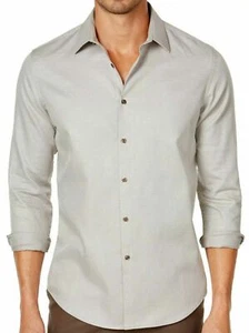 TASSO ELBA DOBBY TAUPE BUTTON FRONT SHIRT - Picture 1 of 2