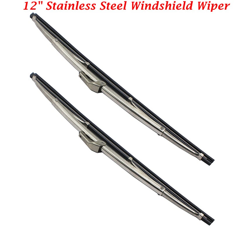 12" Universal Car Polished Stainless Steel Front Windshield Wiper Blades Pair - Image 1 of 4