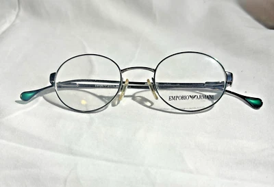 Emporio Armani 234 Eyeglasses Round Silvertone Green 44-20-135 New Old Stock - Image 1 of 4